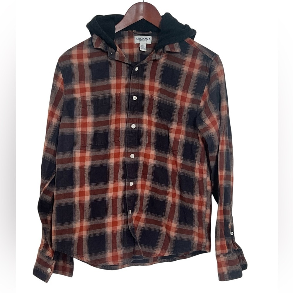 Arizona Jean Company Men's Casual Plaid Shirt - Red and Black